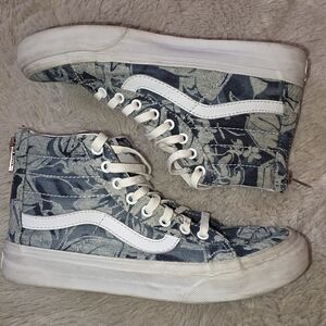 Vans Women's Old Skool White & Blue High Top Floral Sneakers Size 6.5
